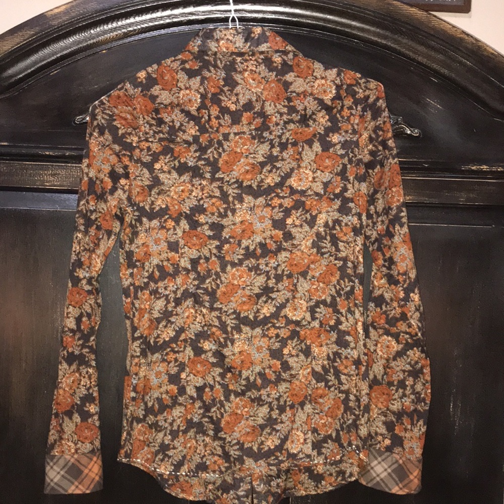 BKE button down floral and plaid long sleeve with detailed stitching Size M - Picture 4 of 7